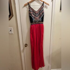 *LAST CHANCE TO PURCHASE*  Black and Red Embroidered Maxi Dress